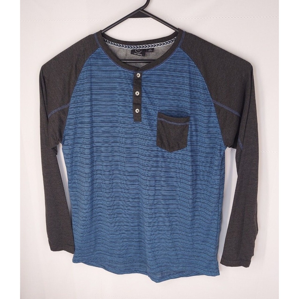 Burnside Henley‎ Shirt Men's 2XL XXL Long Sleeve Blue Gray